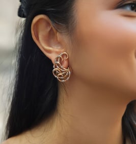 Mid-century 18kt Rose Gold Earrings with Diamonds