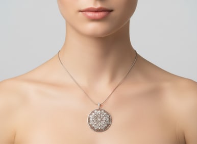 Belle Epoque 1900s filigree Pendant in 18kt and Platinum with 4.70 Cts in Diamonds