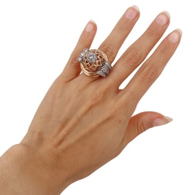 1940 Retro 18kt Gold and Platinum Ring with 1.40 Cts in Diamonds