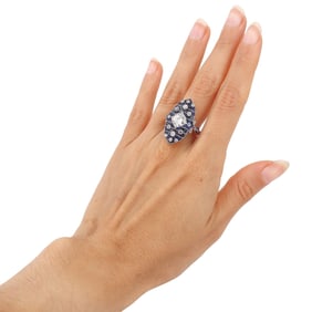 Art Deco Style Platinum Ring with 3.90 CTW in Diamonds and Sapphires