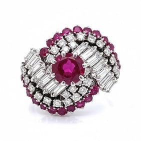 1950’s 14K White Gold Burma Ruby & Diamond Ring