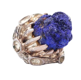 REVERIANO CASTILLO 1950 Post war Brutalist Cocktail Ring In .925 Sterling with Azurite
