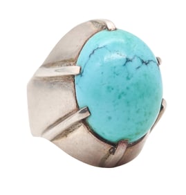 JENS TAGE HANSEN Modernism 1970 Modernist Ring in Sterling With Turquoise