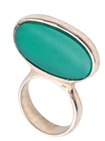 JOAQUIM S'PALIU Barcelona 1970 Geometric Ring in .925 Sterling And Chrysoprase