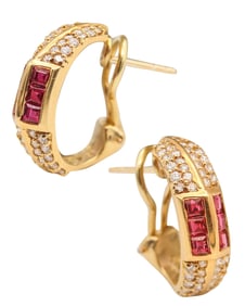 HAMMERMAN BROTHERS Hoop Earrings In 18Kt Yellow Gold With Diamonds & Rubies