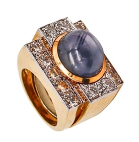 David Webb Cocktail Ring In 18kt Gold Platinum With 17.18 Cts In Diamonds And Sapphire