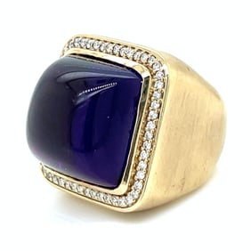 14K Yellow Gold Amethyst & Diamond Ring