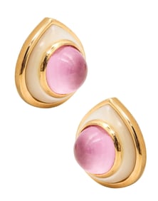 MARINA B. Paris 1981 Medieval Clips-On Earrings 18Kt Yellow Gold & Pink Quartzes