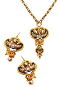 GEORGIAN 1800 Antique Necklace earrings Set In 18Kt Gold With 11.84 Ctw Diamonds