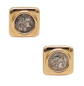 BVLGARI Roma 1970 Moneta 268 BC Roman Coins Earrings In 18Kt Yellow Gold