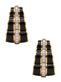 Andrew Clunn Enameled Earrings In 18Kt Gold And Platinum With 1.28 Ctw Diamonds