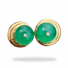ANDREW CLUNN 18K Yellow Gold Earrings with Chrysoprase