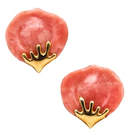 Tiffany Co. 1977 Angela Cummings Petals Earrings In 18Kt Gold With Pink Agate