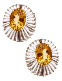Seaman Schepps 1970 Fluted Rock Quartz Earrings In 14Kt Yellow Gold With 79.32 Cts Citrines