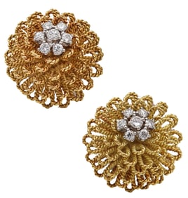 Italian Retro 1960 Modern Clips Earrings In 18kT Gold And Platinum With VS Diamonds