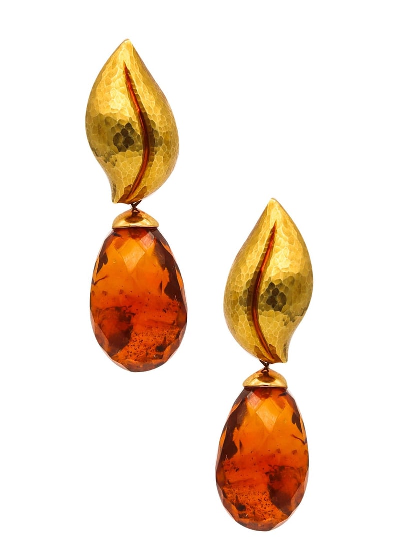 Tiffany & Co. By Paloma Picasso Pair of Dangle Earrings In Hammered 18Kt Yellow Gold With Amber (1 of 6)