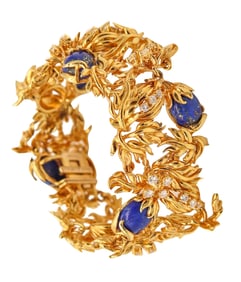 CARTIER 1970 Aldo Cipullo Bracelet In 18Kt Yellow Gold With Lapis & VS Diamonds