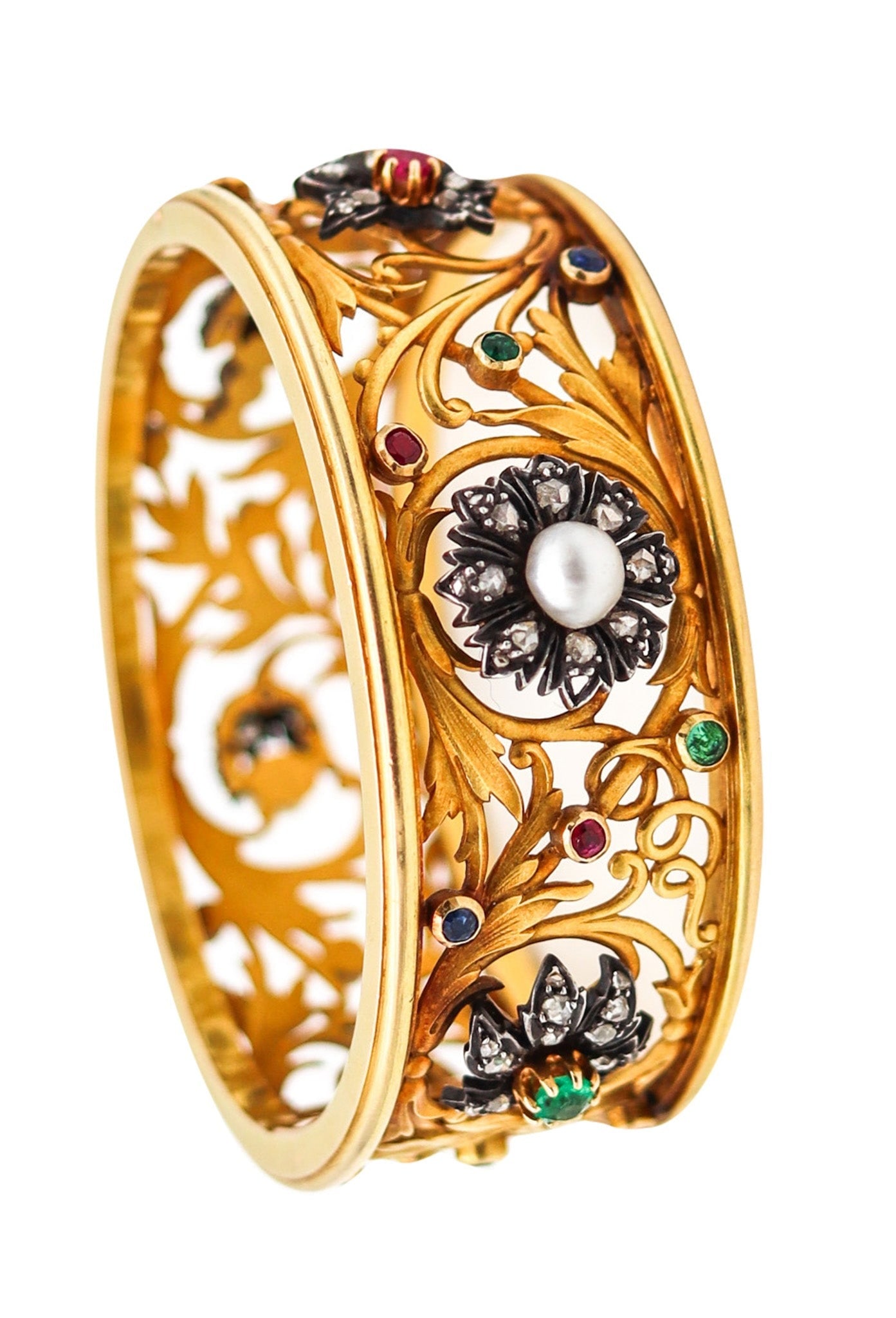 FROMENT-MEURICE 1890 Art Nouveau Bangle Bracelet 18Kt Gold With Gemstones (1 of 7)