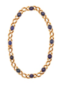 FRENCH Stations Bracelet In Solid 18Kt Yellow Gold With 11.64 Ctw In Sapphires