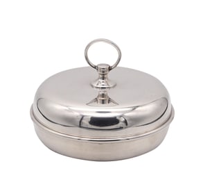 Hermes Paris 1960 Vintage Modernist Desk Round Covered Dish In silver