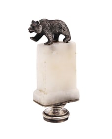Georg Adam Scheid 1910 Austria Desk Seal With Bear In .900 Sterling Silver And Marble