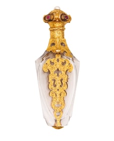 French 1820 Baroque Rock Quartz Scent Perfume Bottle Mount In 18Kt Gold With Gemstones