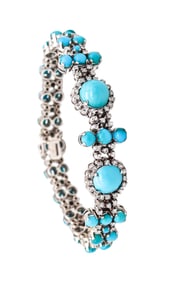 Italian 1950 Bracelet In 18Kt White Gold With 12.97 Ctw In Turquoises And Diamonds