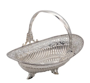 American 1920 Vintage Navette Sweetmeat Basket With Handle In .925 Sterling Silver