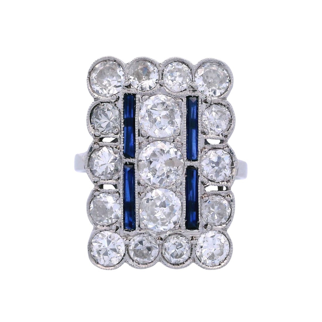 Art Deco style Platinum Ring with 2.05 Cts in Diamonds & Sapphires (1 of 7)
