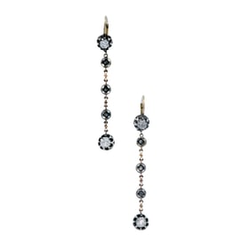 Antique 18kt yellow Gold & Platinum  Hanging Earrings with 1.72 Cts in Diamonds