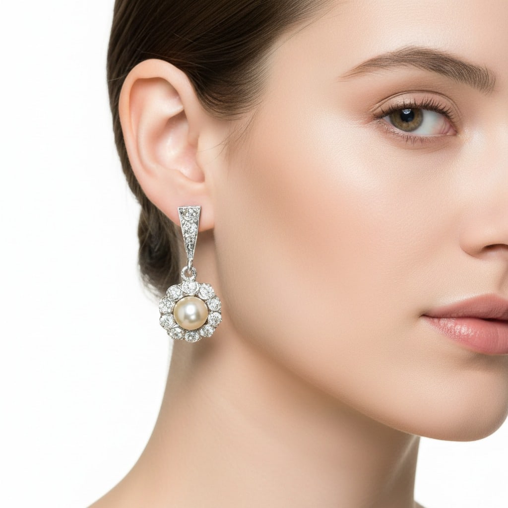 Art Deco Platinum & 18K Pearl and Diamond Earrings (1 of 3)