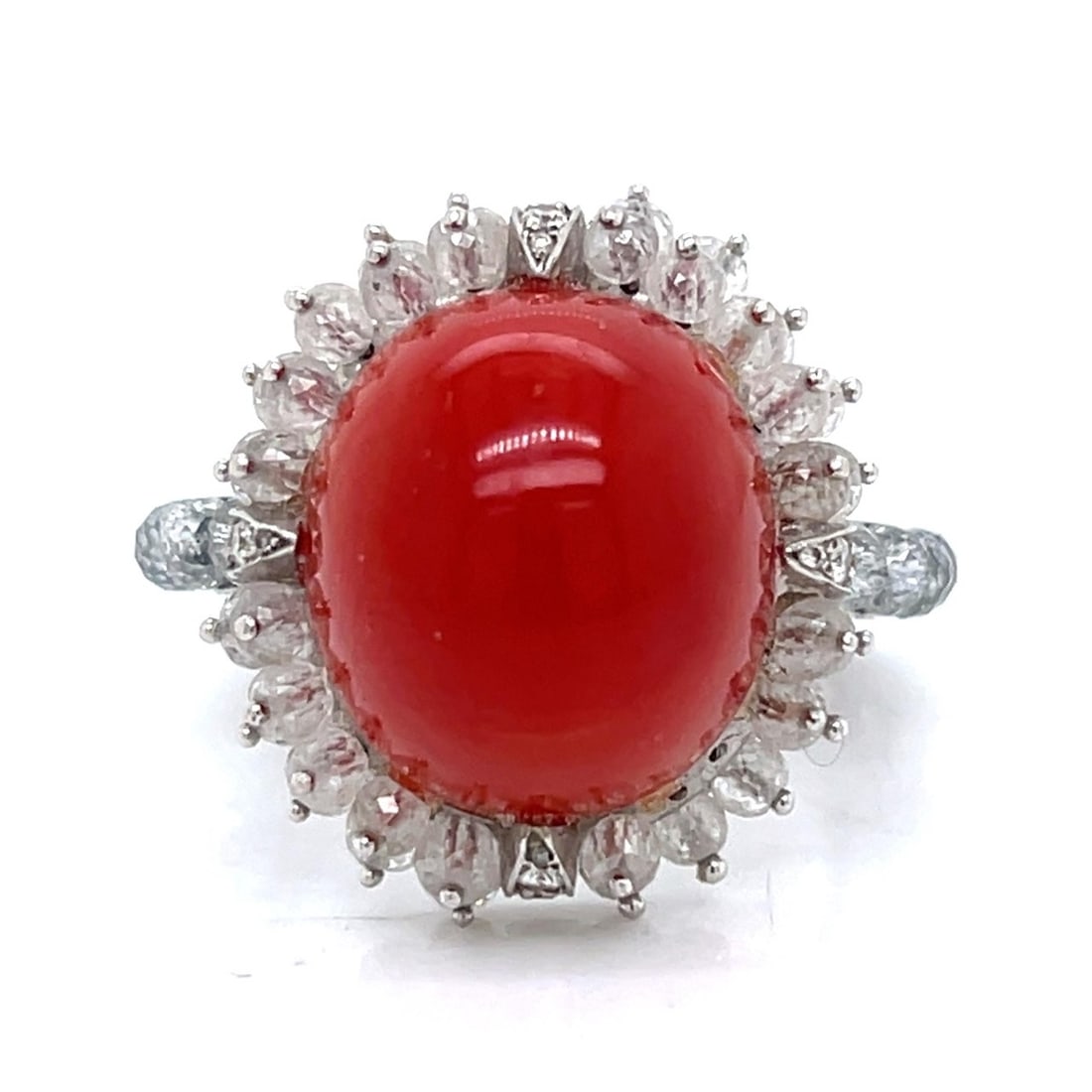 18K White Gold Coral Ring with 7.50 CTS of Diamonds (1 of 6)