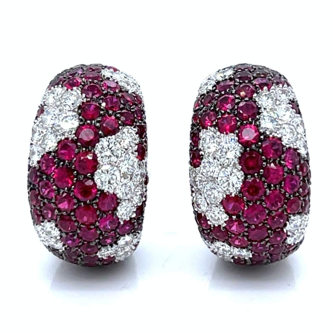 18K White Gold Ruby & Diamond Huggies Earrings (1 of 4)