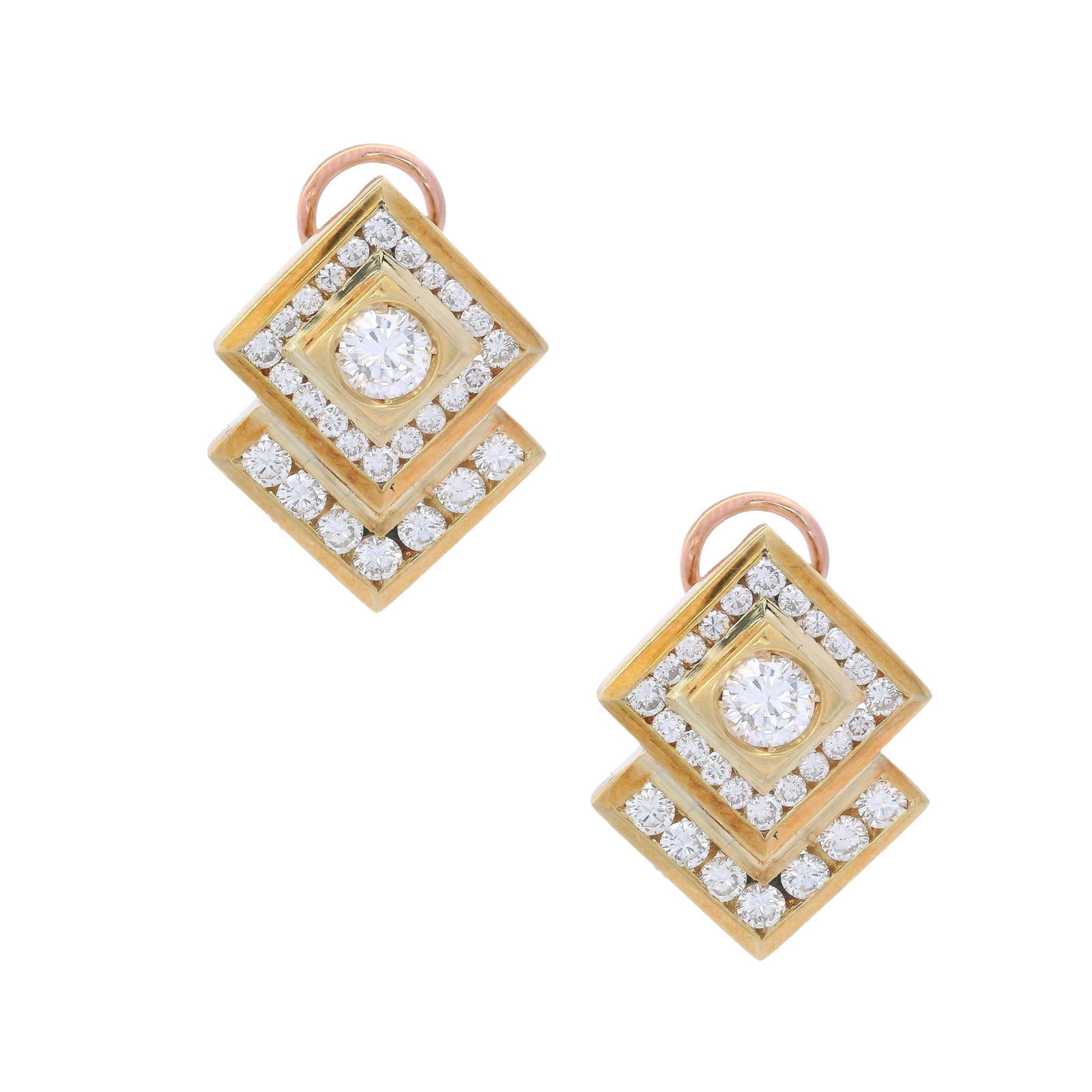 Geometric 18kt yellow Gold Earrings with 2.00 Cts in Diamonds (1 of 6)