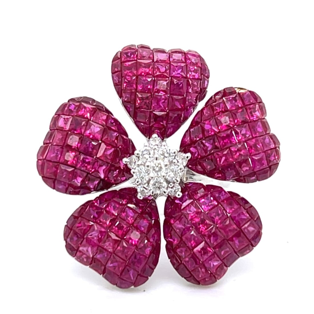 18K White Gold Ruby & Diamond Flower Ring (1 of 5)