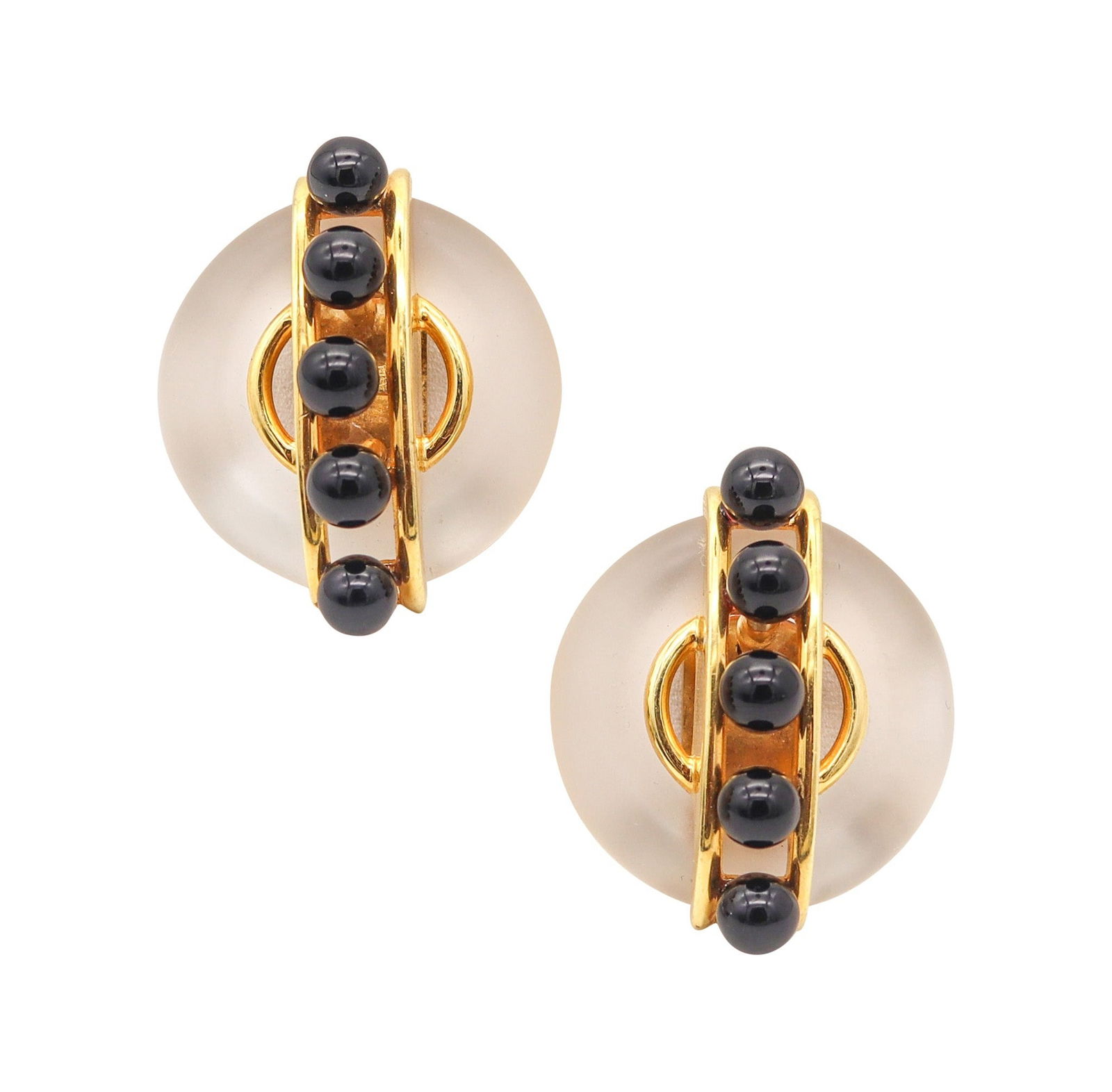 CARTIER 1972 Aldo Cipullo Earrings In 18Kt Yellow Gold With Rock Quartz & Onyx (1 of 6)