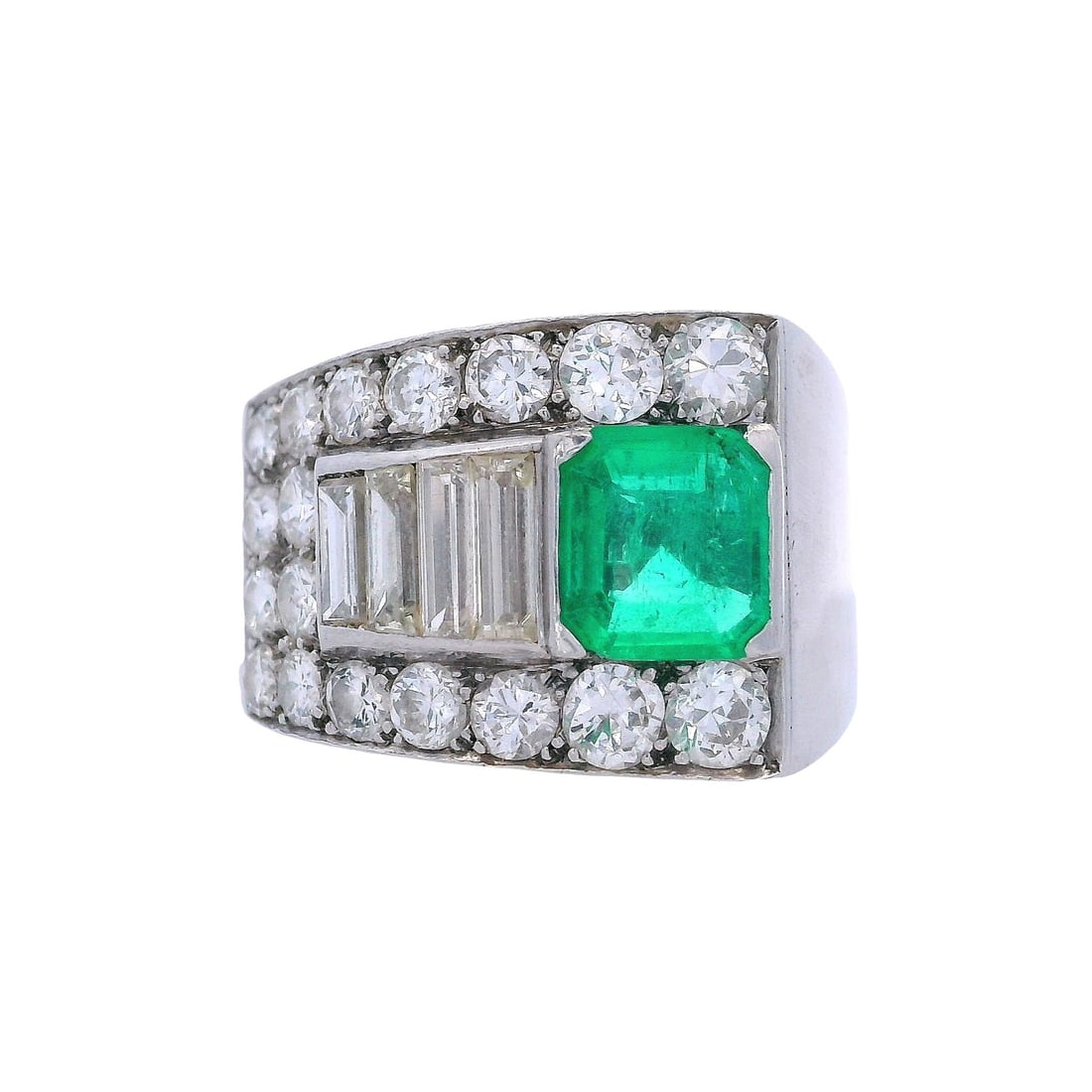 Art Deco Platinum Chevalier Ring with 3.50 CTW in Emerald & Diamonds (1 of 6)