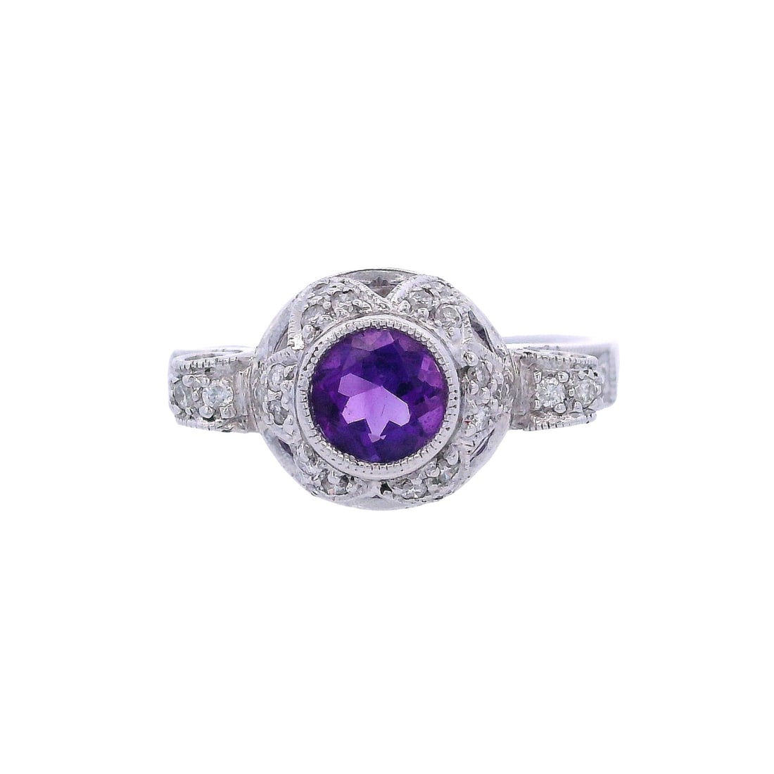 Vintage 14kt white Gold Ring with Diamonds & Amethyst (1 of 7)