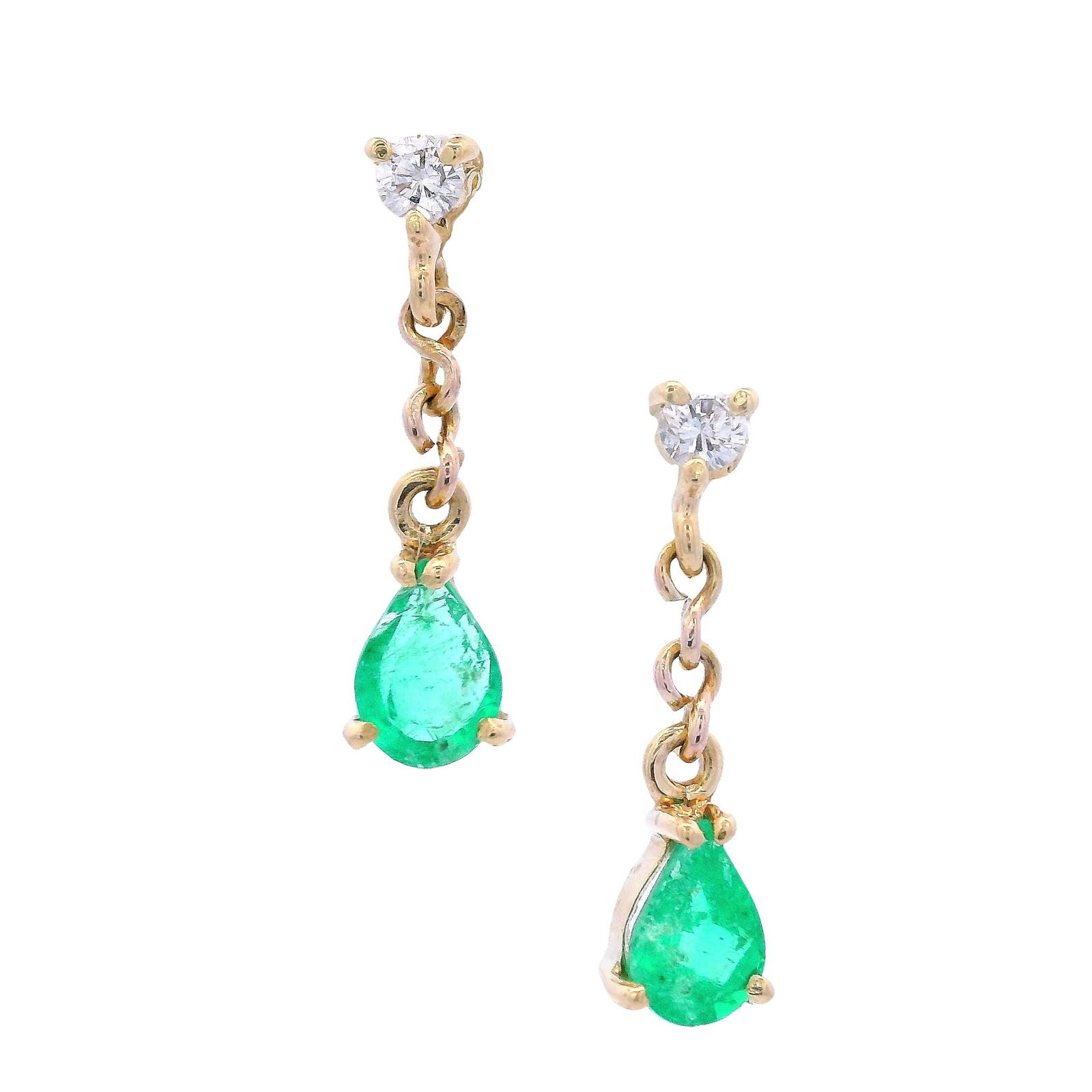 18kt yellow Gold Drop Earrings with Emerald & Diamonds (1 of 6)