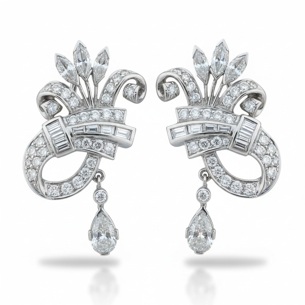 Art Deco Platinum 3.40 Ct. Diamond Earrings (1 of 3)