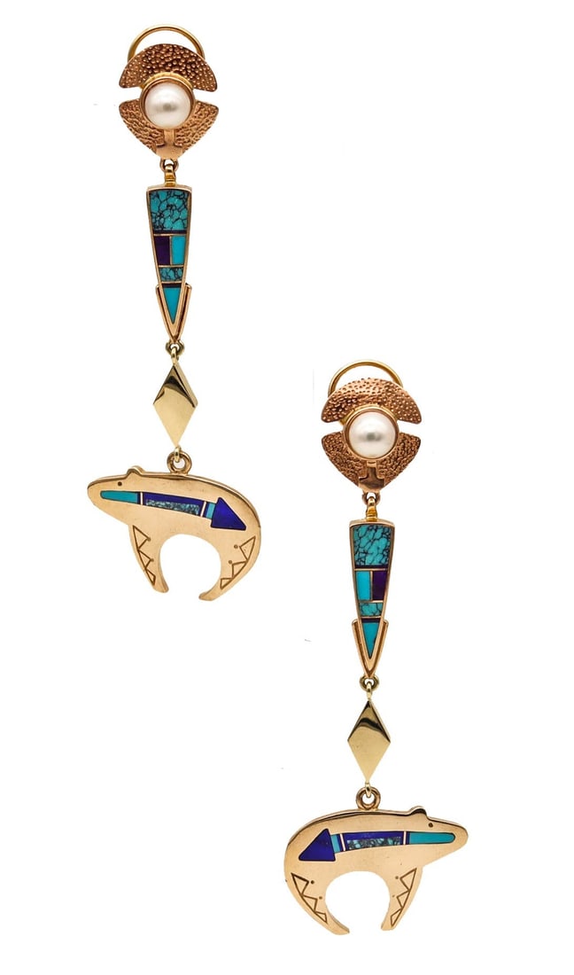 Knifewing Segura Apache Ray Tracey Dangle Drop Earrings In 14Kt Gold With Turquoises (1 of 9)