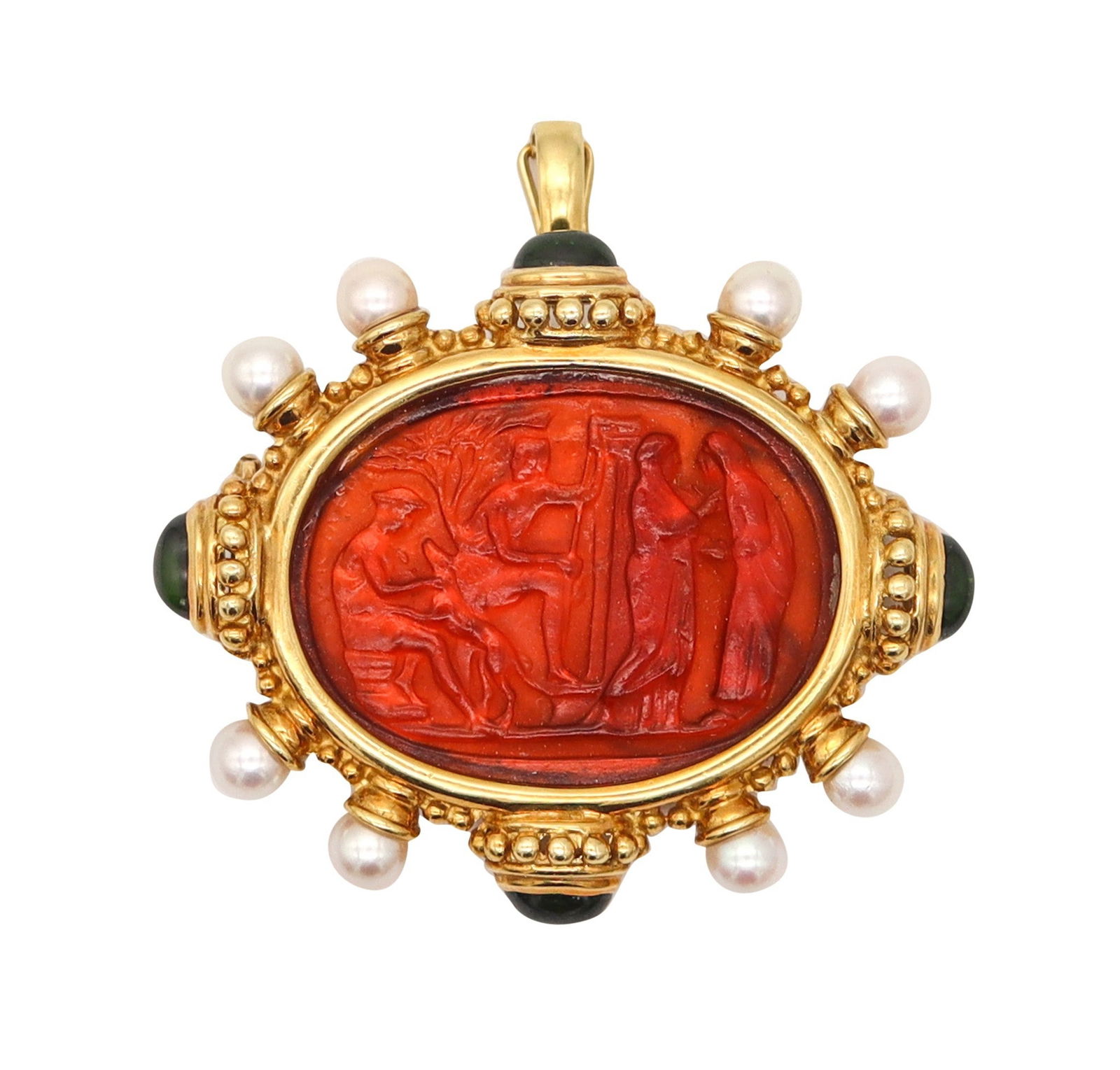 JUDITH RIPKA Venetian Intaglio Cameo Pendant Brooch In 18Kt Gold With Pearls (1 of 9)