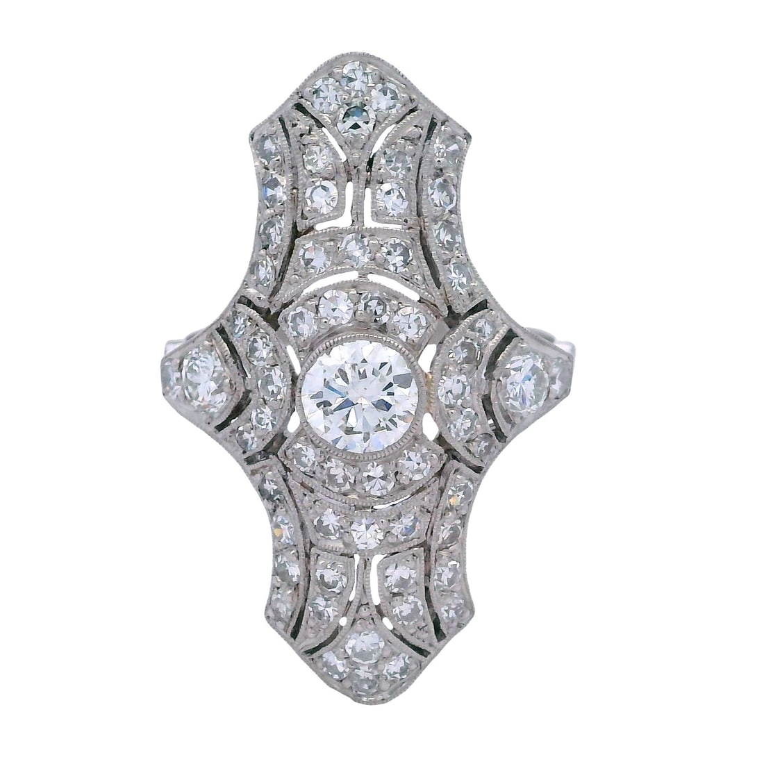 Art Deco style Platinum Ring with 1.61 Cts in Diamonds (1 of 7)