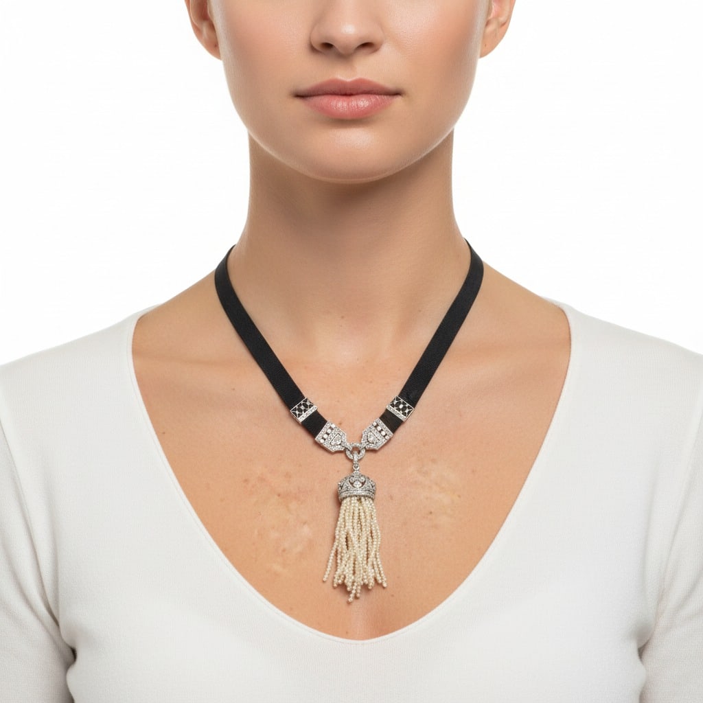 Victorian Platinum Diamond & Natural Pearl Necklace (1 of 2)