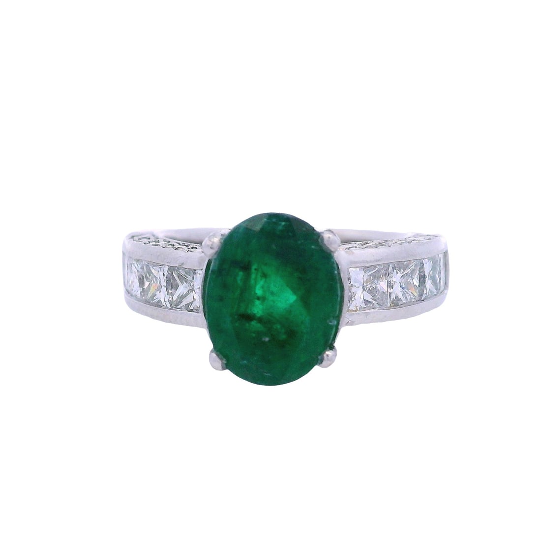 Platinum Ring with 3.40 CTW in Emerald & Diamonds (1 of 8)