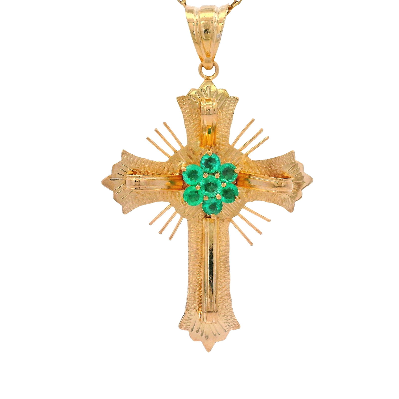 14kt yellow Gold Cross Pendant with Colombian Emeralds (1 of 4)