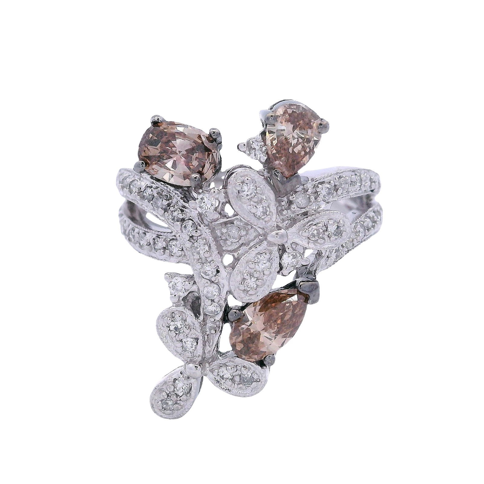 18kt white Gold Ring with 1.86 Ctw in White & Champagne Diamonds (1 of 7)