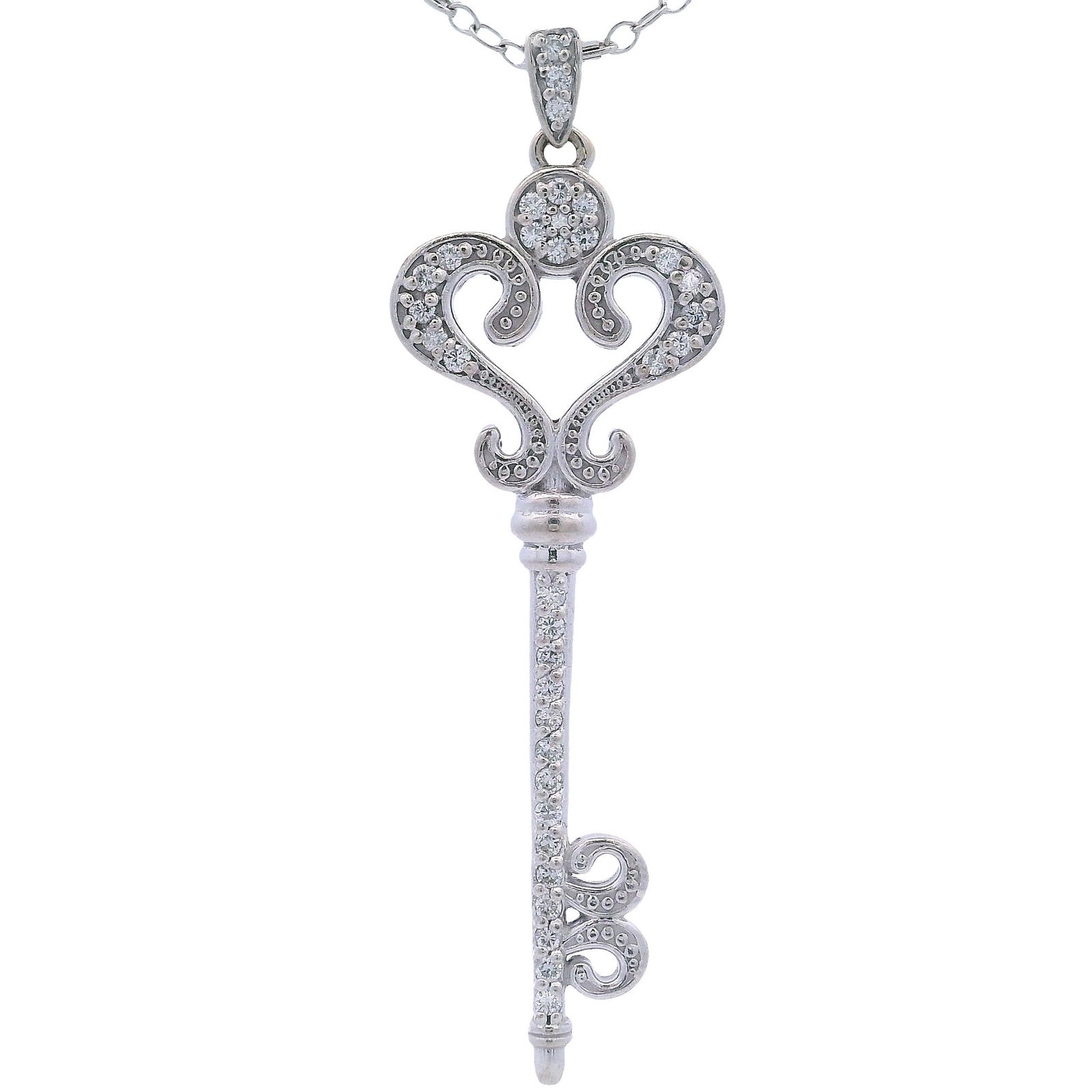 14kt white Gold Key Pendant Necklace with Diamonds (1 of 6)
