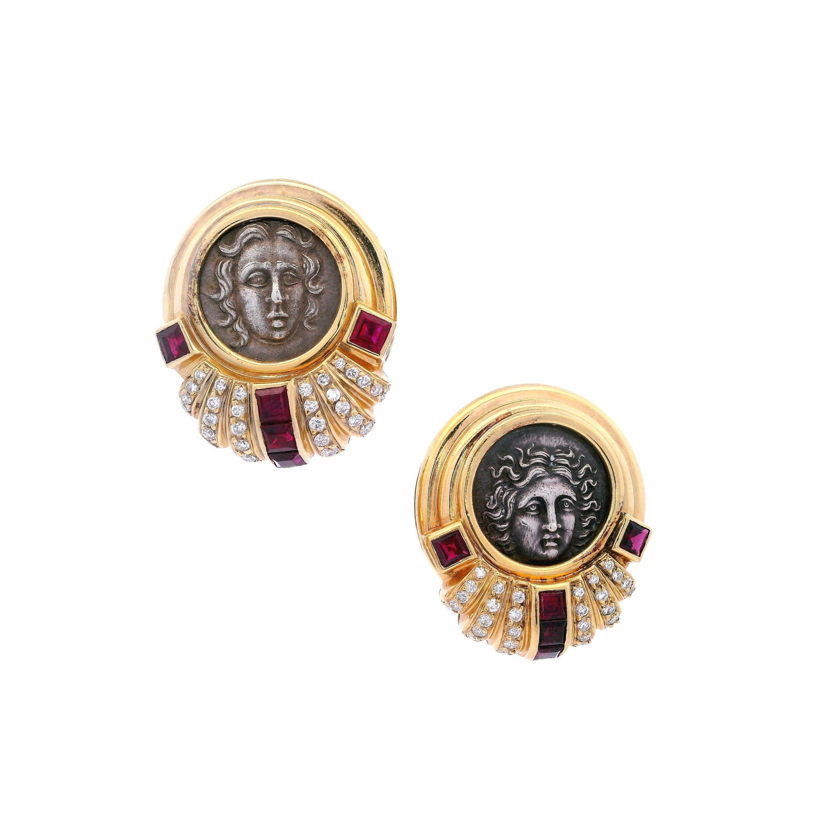 Hallmarked American 18kt yellow Gold Monetta Earrings with Diamonds & Rubies (1 of 5)