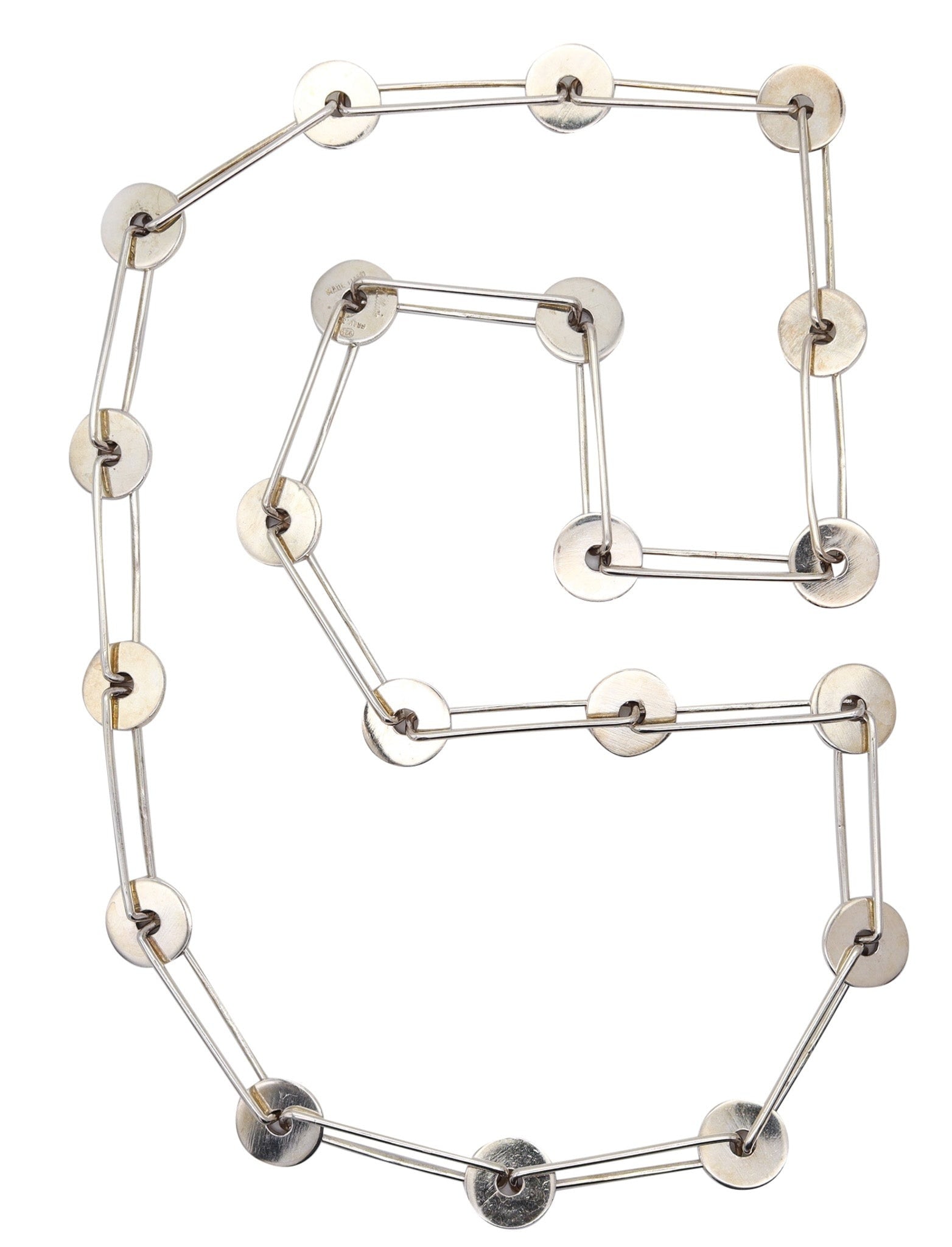 ANTONIO FALLACI 1970 Italy Geometric Modernist Long Sautoir In .925 Sterling Silver (1 of 8)